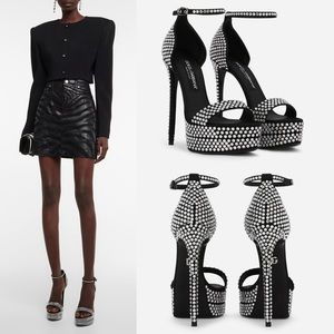 New Dolce & Gabbana Kiera Satin Embellished Fusible Rhinestones Platform Sandals